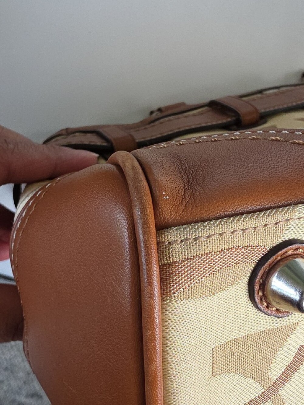 Coach Hampton Optic Tan and White Signature Stripe Satchel - Picture 9 of 16